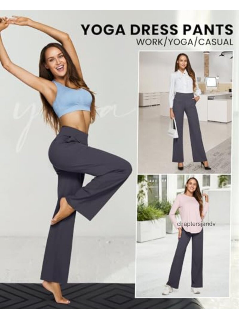 Wide Leg Yoga Pants with Pockets High Waisted Pull On - Picture 4 of 6
